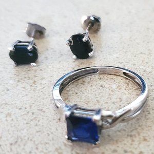 Sapphire 14k Ring and Screw-back earrings